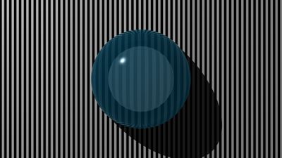 3D rendering of a hollow glass sphere bending light from a vertically striped background